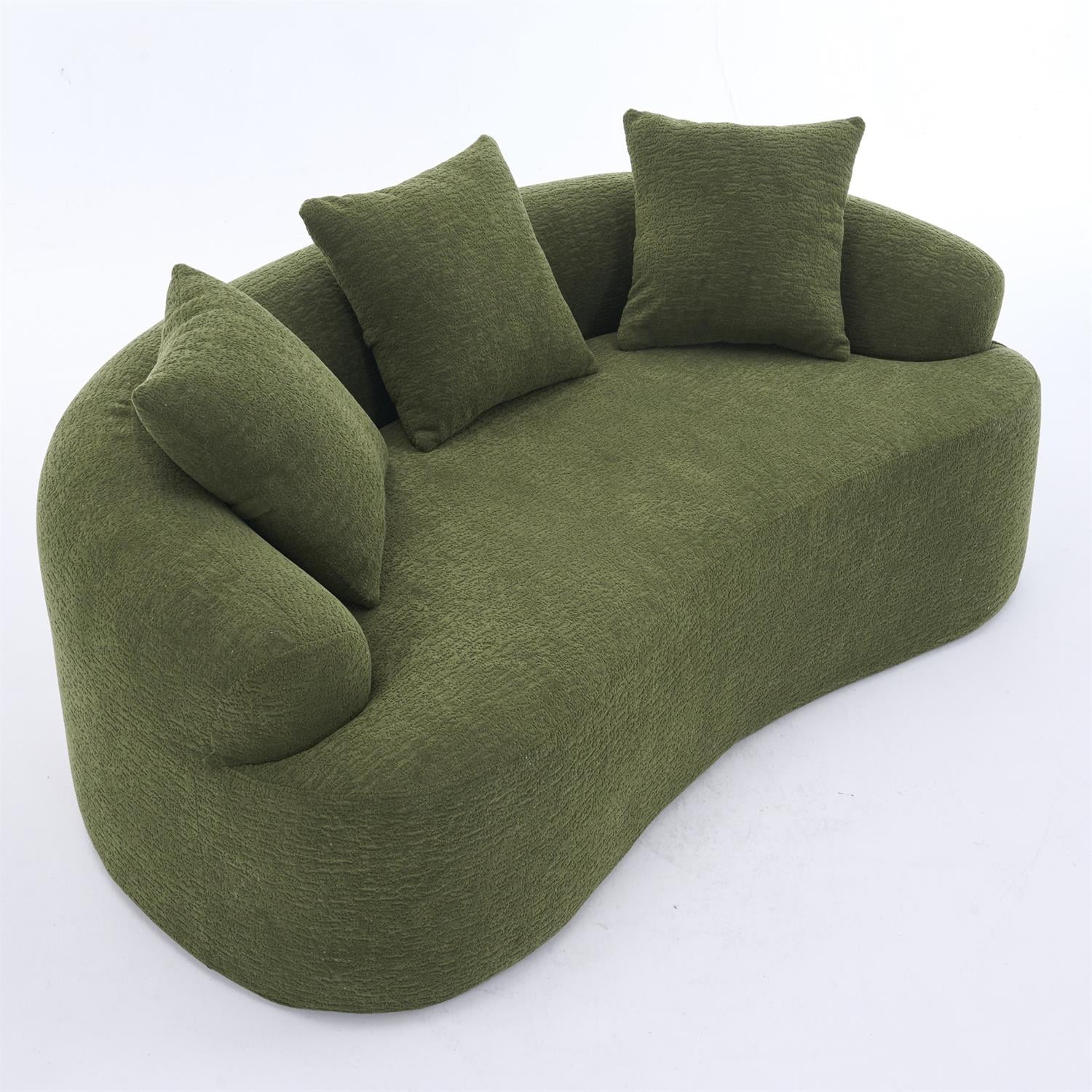 Demi Bonn 65" Compact Curved Loveseat Sofa with Chenille Fabric, Full Compression Sponge for Small Spaces, Supports up to 300 lbs, No Assembly Needed, Green
