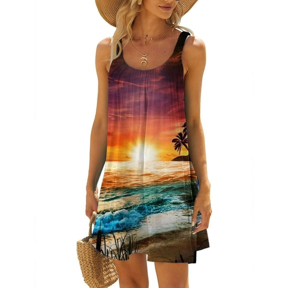 YANHAIGONG Summer Dresses for Women 2024 Casual Plus Size, Sexy Summer Floral Printed Mini Dress Trendy Ruched Flowy Floral Swing Beach Dress Spaghetti Strap Sleeveless Tank Sun Dress