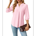 thumbnail image 2 of Blusas Informales de Verano para Mujer, con Cuello en V, Corta, Encaje Calado y Bonitas Blusas de Negocios Rosa XXL, 2 of 7