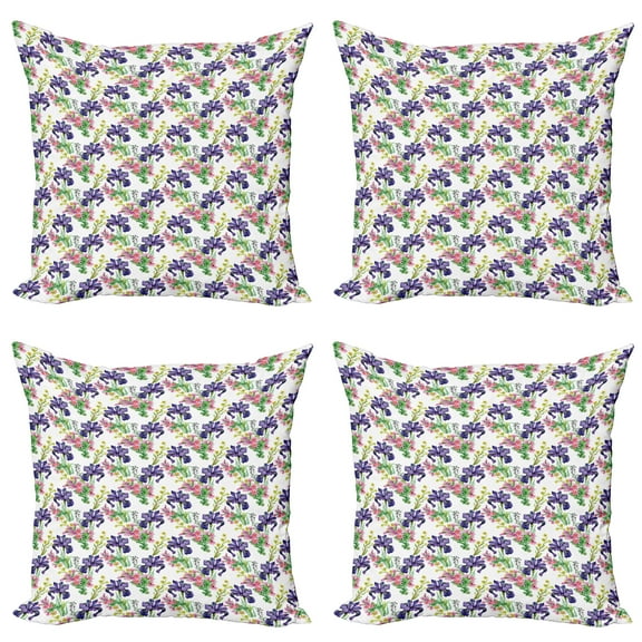 Ambesonne Floral Throw Pillow Cover 4 Pack, Garden Blooming Tiny Orchids, 20", Multicolor