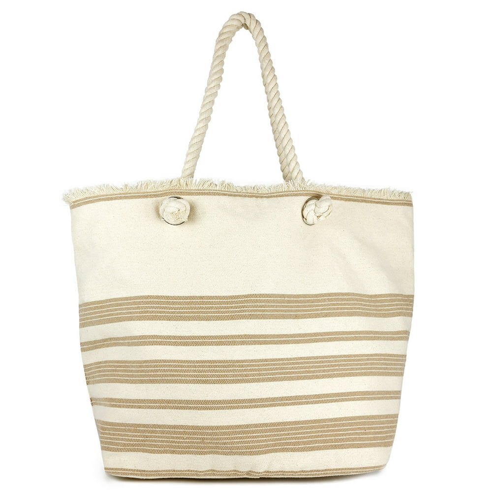Magid - WOMEN'S STRIPED OVER-SIZED COTTON BEACH TOTE BAG WITH ROPE ...