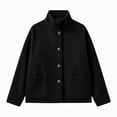thumbnail image 4 of uublik Trench Coat Women Black Button Down Collared Short Jacket Trendy Clothes, 4 of 6