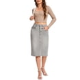 thumbnail image 2 of INSPIRE CHIC Women's Denim Skirts High Waist Back Slit Knee Length Jean Skirts Grey XL, 2 of 6