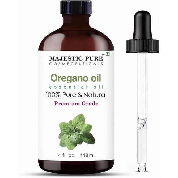Majestic Pure Oregano Essential Oil with Glass Dropper - Huge 4 Fl Oz - 100% Pure and Natural Oregano Oil - Premium Grade Essential Oils for Diffuser, Aromatherapy, Soap and Candle Making