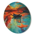 thumbnail image 3 of Designart 'Fishing Sailing Boat at Red Sunset Glow' Modern Wood Wall Clock, 3 of 5