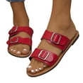 thumbnail image 4 of Xfvqtps Slide Sandals Women Flat Buckle Decoration Open Toe Non Slip Breathable Summer Beach Sandals Red, 4 of 9
