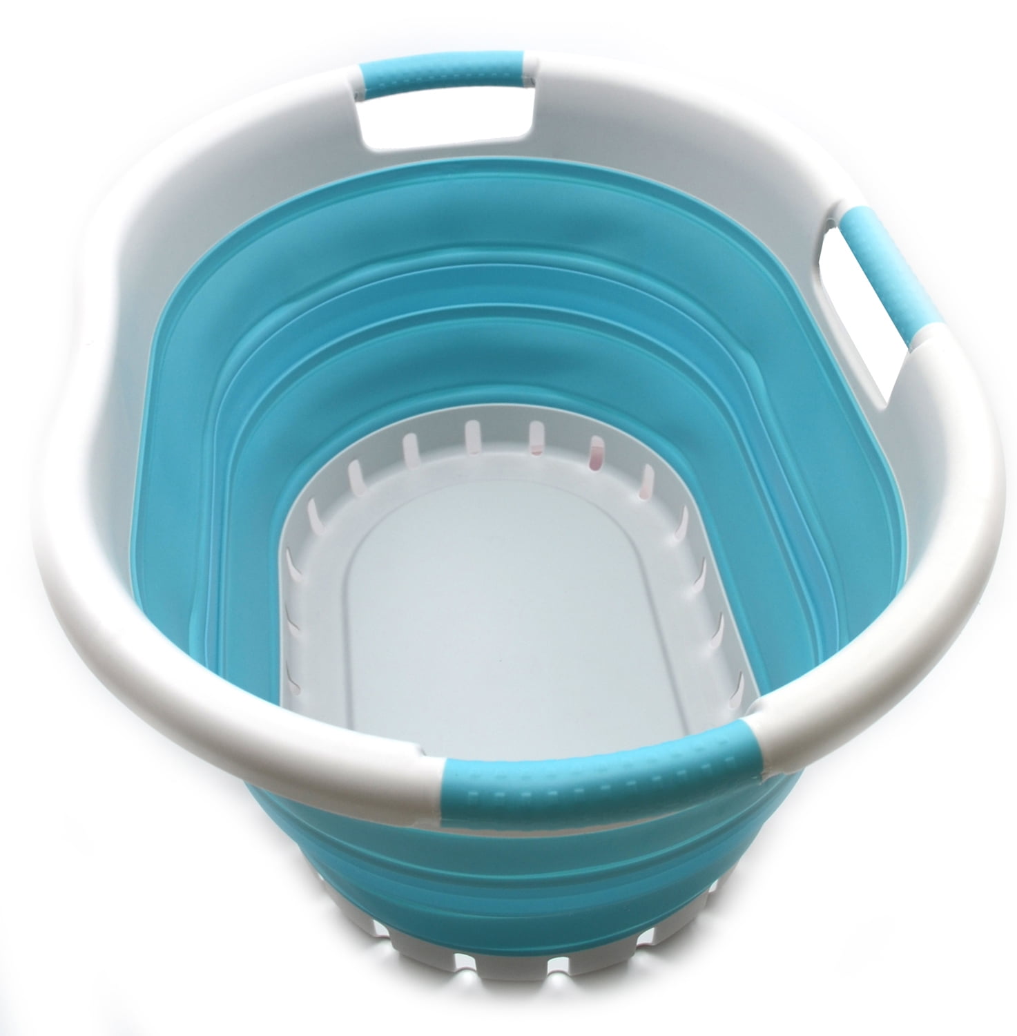 Oval Tub/Basket SAMMART Collapsible Plastic Laundry Basket Foldable Storage Container/Organizer Portable Washing Tub Space Saving Laundry Hamper Bright Blue 
