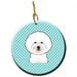 Carolines Treasures BB1155CO1 Checkerboard Blue Bichon Frise Ceramic Ornament 3 in multicolor