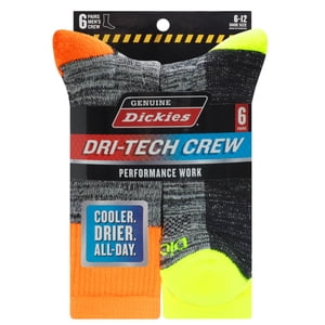 Genuine Dickies Men's Dri-Tech Crew Work Socks 6-Pack