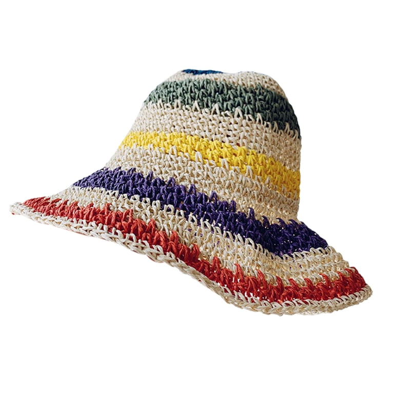 Visland Foldable Wide Brim Colorful Crochet Straw Hat  display picture 2