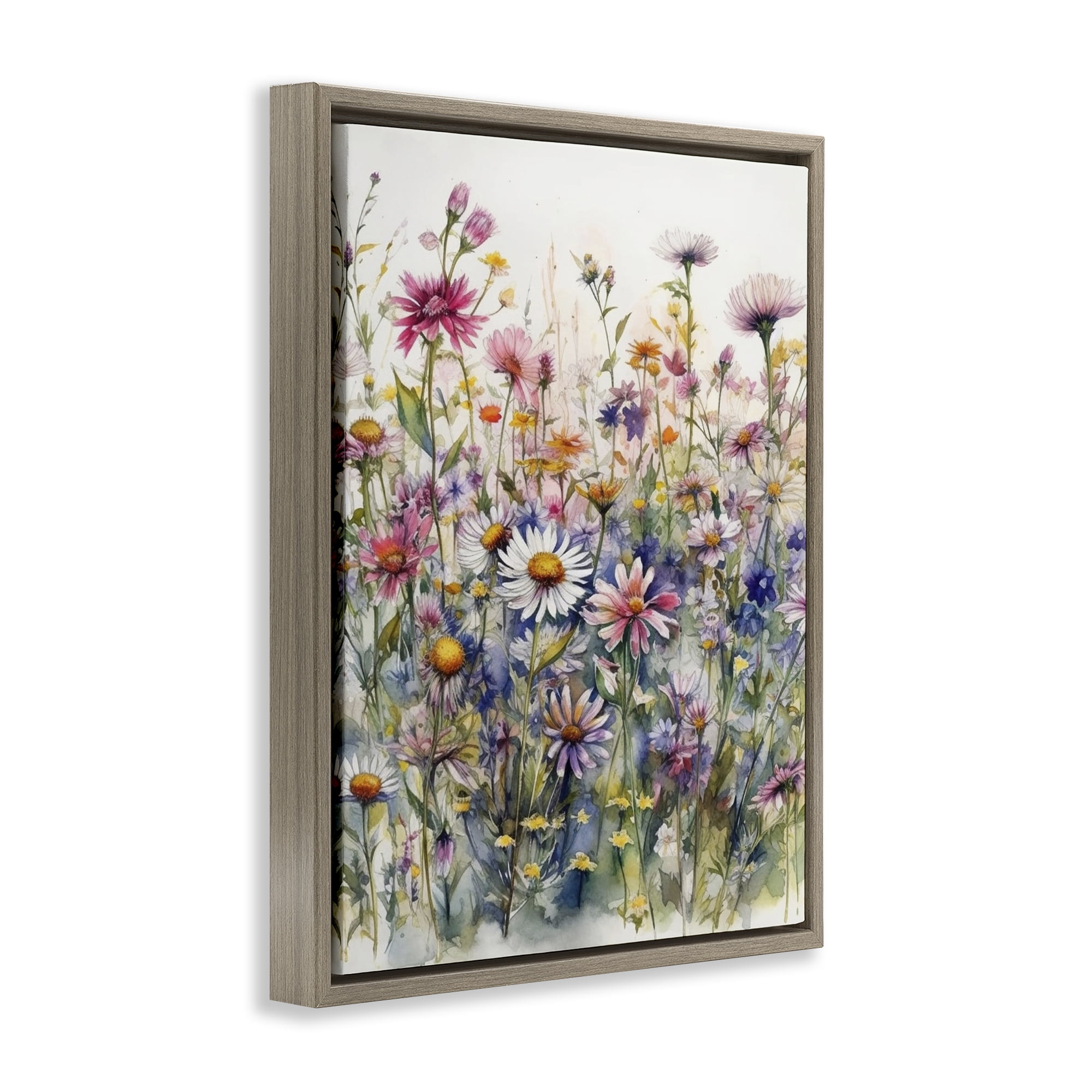 Stupell Industries Assorted Wild Flowers Plants & Flowers Painting Brown Floater Framed Canvas Art Print Wall Art, 25 x 31