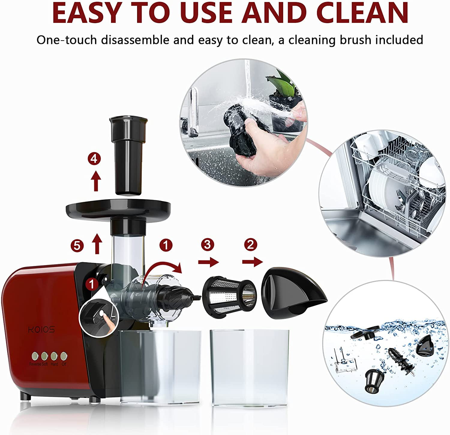 KOIOS Juicer Machine Easy to Clean 600W Small Juice Extractor for Fruit Veg