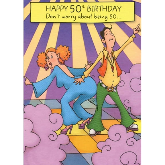 Designer Greetings Man and Woman Disco Dancing Funny / Humorous 50th : Fiftieth Birthday Card
