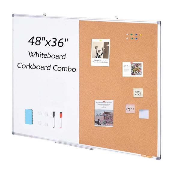 48x36 Inch Whiteboard Cork Board Combo Aluminum Frame 2 in 1 Magnetic Dry Erase Bulletin Board Wall Mount for School Home Office