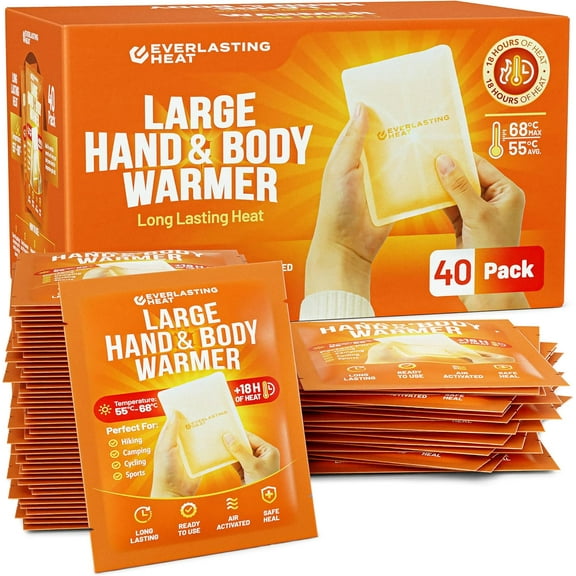 Everlasting Heat Large Hand Warmers and Body Warmers, Long-Lasting Heat Packs for Cold Weather, 40-Pack