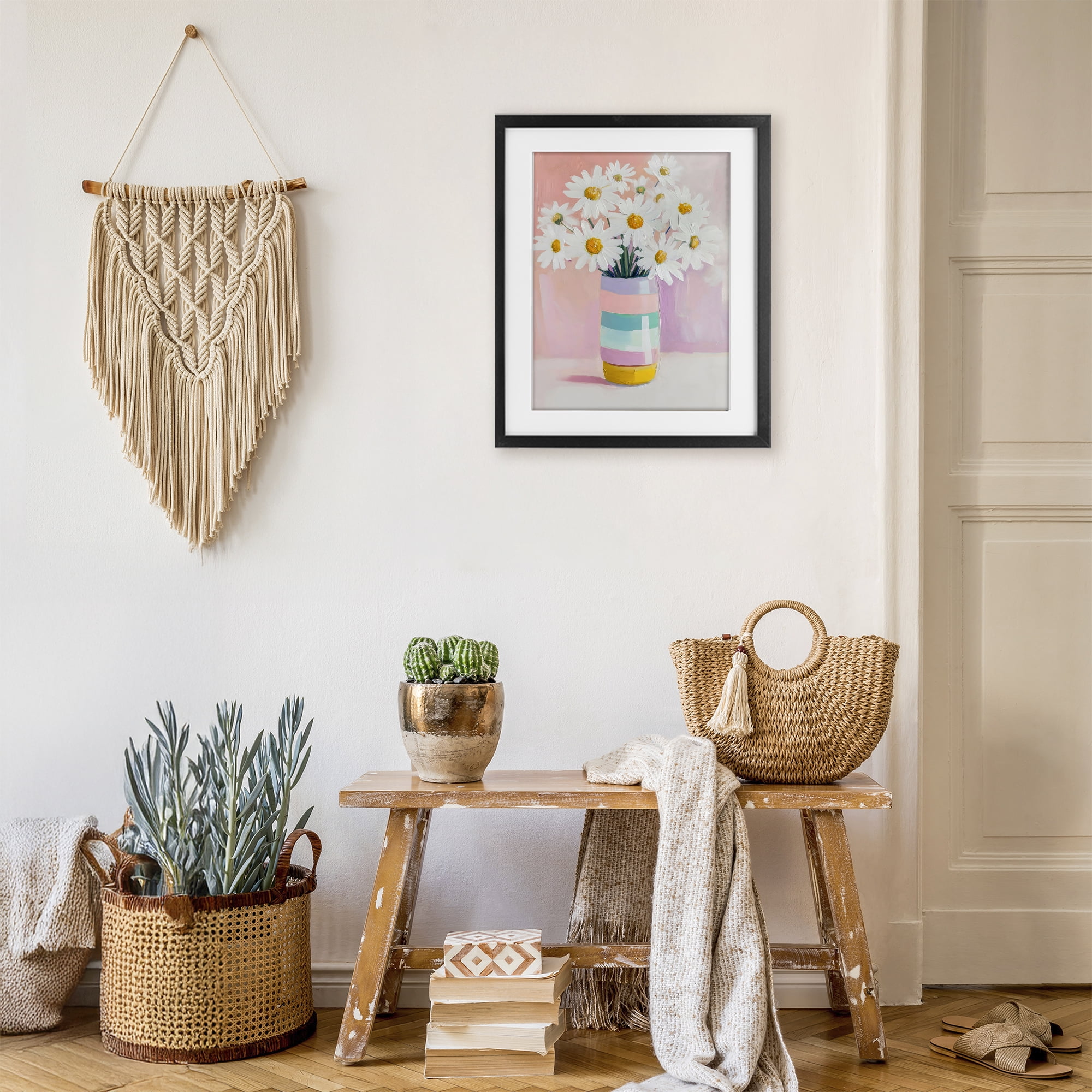 Stupell Industries Daisies in Striped Vase Black Framed Print Under Glass, design by The Prints Vibe