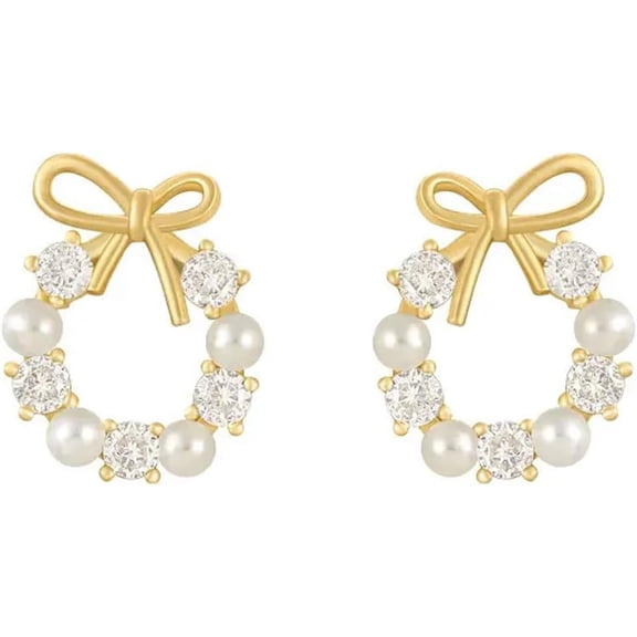 Gold Wreath Pearl Bow Earrings Stud,Gold Hoop Earrings Trendy Dainty Elegant Hypoallergenic Jewelry Gifts for Women[m204]