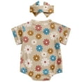 thumbnail image 3 of Mevireiy Baby Girl Bubble Romper Short Sleeve Floral Print Cute Summer One Piece Bodysuit, 3 of 7