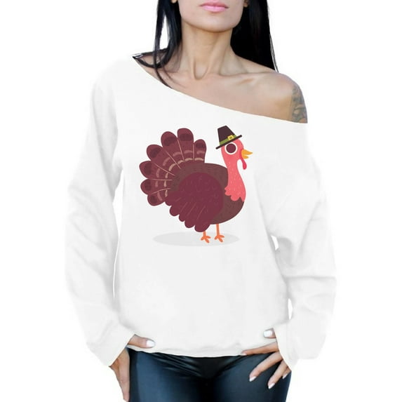Awkward Styles Thanksgiving Sweatshirt Pink Turkey Off Shoulder Tops for Women