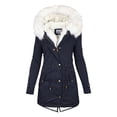 thumbnail image 2 of Lady Coat with Furry Hooded Thick Plush Lined Mid Length Cold-proof Outerwear with Pockets And Drawstring Waist Solid Color Casual Daily Overcoat, 2 of 8