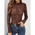 thumbnail image 3 of Womens Mesh Long Sleeve Tops Mock Neck Going Out See Through Shirts Sheer Blouses Clubwear Dark Brown S, 3 of 8