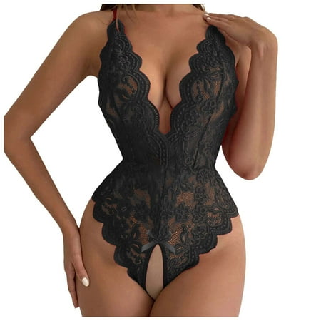 Women s Lingerie Crotchless 1 PC Womens Sexy Lingerie Black Fishnet Bodysuit XXL