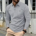 thumbnail image 1 of pstuiky camisetas de manga larga para hombre, Camiseta de manga larga con solapa y botones de color liso para hombre top de hombre m, 1 of 9