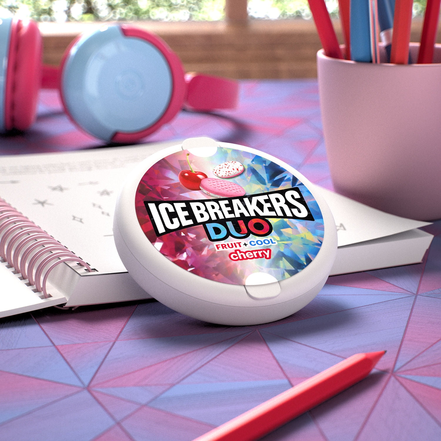 Ice Breakers Duo Fruit Plus Cool Cherry Sugar Free Mints, Tin 1.3 oz