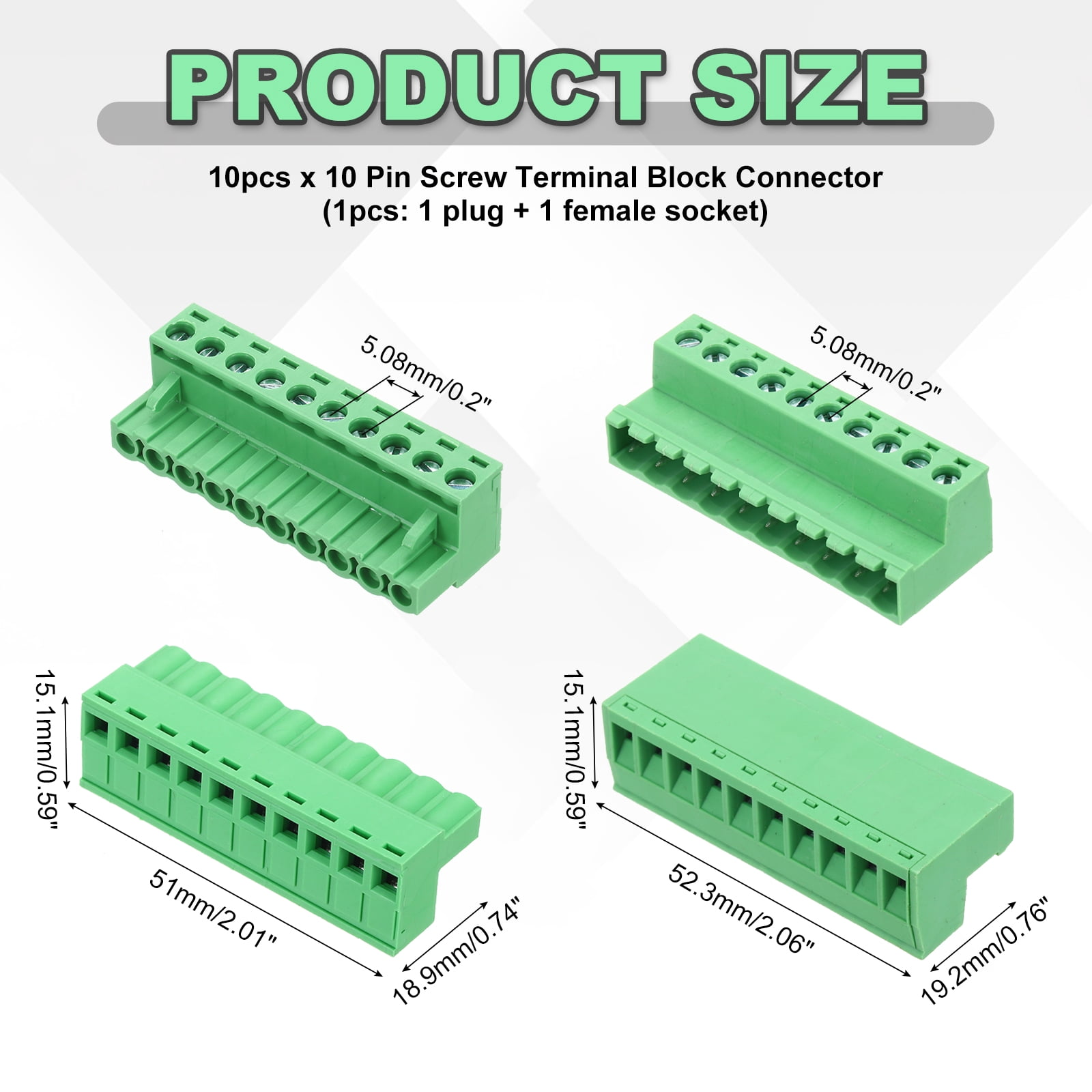 10PCS 10-Pin PCB Mount Screw Terminal Block Connector 5.08mm/0.2inch Pitch