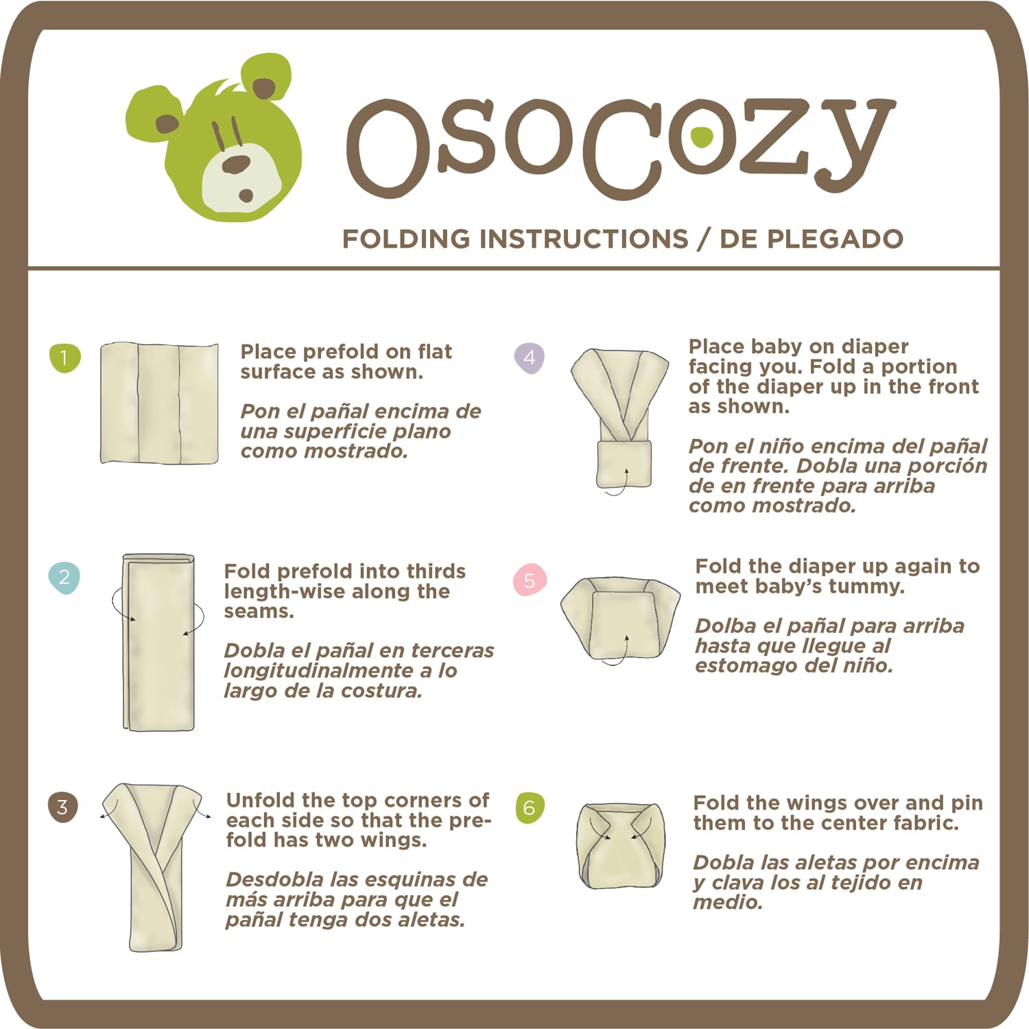 Osocozy Unbleached Pre-Folded Diapers Large Size 2, 6.0 CT