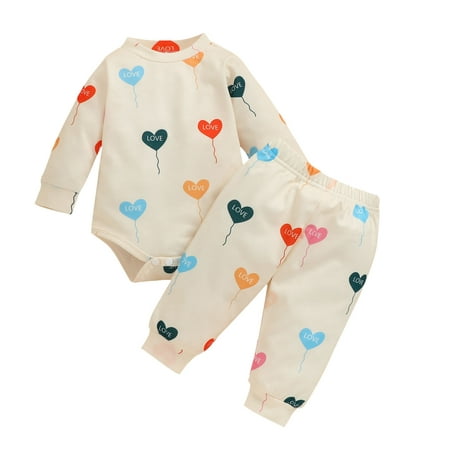 

ZHAGHMIN Organic Baby Girl Clothes Boys Girls Valentine S Day Long Sleeve Hearts Printed Romper Bodysuit Pants Outfits New Born Baby Boy Suit Gift Set Sweatsuits For Teen Girls Baby Gift Girls Baby