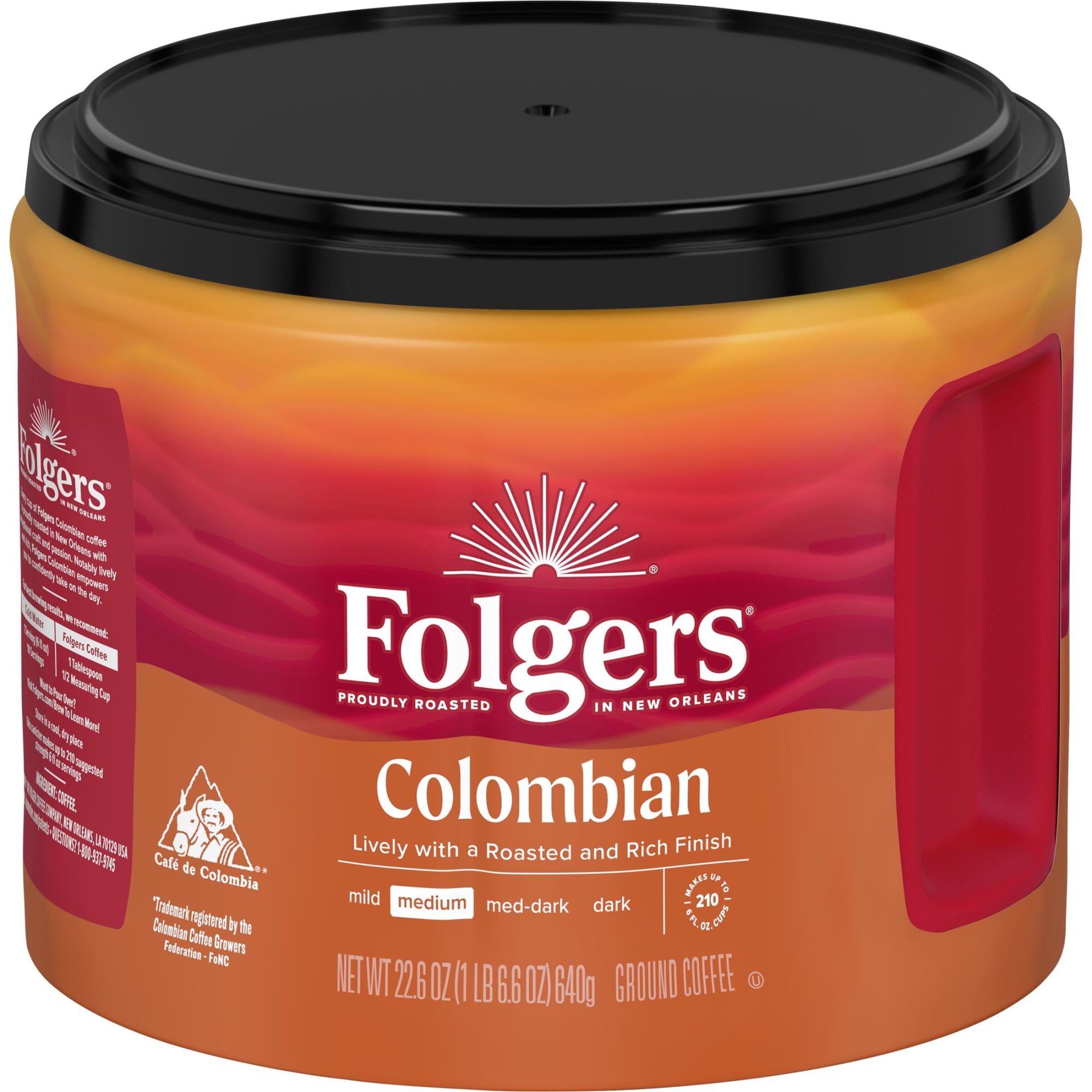 Folgers Colombian Ground Coffee, Medium Roast, 22.6 oz Canister