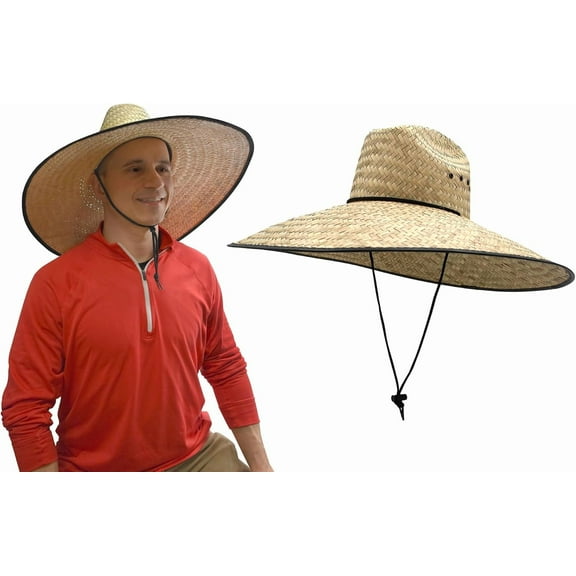 Bigs Novelties Huge Large Fit Hard Shell Double Weaved Straw Lifeguard Shade Gardening Hat Wide Brim Outdoor Sun Hats