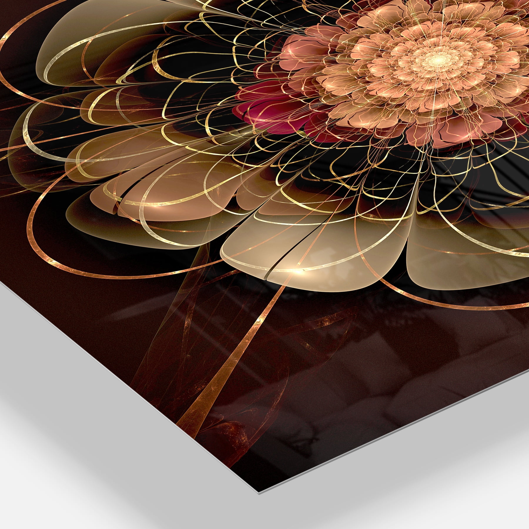 Designart 'Dark Gold Red Fractal Flower Pattern ' Extra Large Floral Wall Art