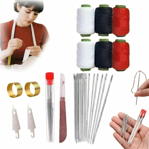 Sewing Kit, 37PCS Big Eye Steel Needles Set, Stainless Steel Sewing Needles, Big Eye Steel Sewing Needles Kit, Portable DIY Hand Made Craft Set for DIY Handcraft Lovers (1set)