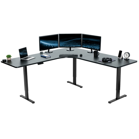 VIVO Black Electric 83" x 83" Curved Corner Stand Up Desk