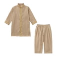 thumbnail image 3 of CUZIBR Toddler Boys Teenage Outfits Long Sleeve Crewneck Solid Color Tradition National Embroidery Shirts Tops Blouse And Trousers Relaxed Robe Suit 2 Piece Clothes Sets,Khaki,3-4 Years, 3 of 9