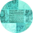 thumbnail image 1 of Ahgly Company Machine Washable Indoor Round Patchwork Turquoise Blue Transitional Area Rugs, 8' Round, 1 of 4