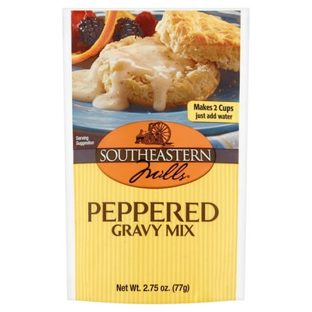 Southeastern Mills Peppered Gravy Mix, 2.75 oz – No Cholesterol, Easy to Prepare, Perfect for Biscuits, Mashed Potatoes & More