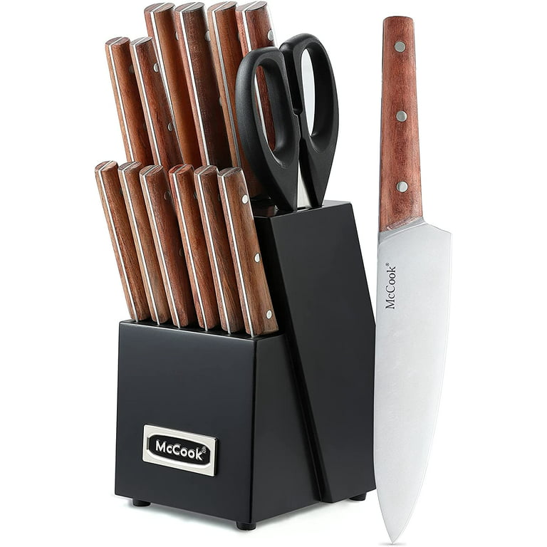 McCook 15-Piece Kitchen Knives Set, Stainless Steel MC18 with Block 