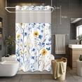 thumbnail image 5 of Spring Watercolor No Hooks Shower Curtain with Snap-in Liner Blue and Yellow Flower Leaves Shower Curtains for Bathroom, Waterproof, Easy Install, Washable 36"x72", 5 of 9