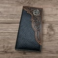 thumbnail image 2 of Leather Long Wallet Floral Embossed Tooled Bi Fold Soft Leather Texas Concho Lone Star Checkbook Style Cowboy Hand Crafted High End Mens Wallets Leather Gifts For Men (Black), 2 of 5