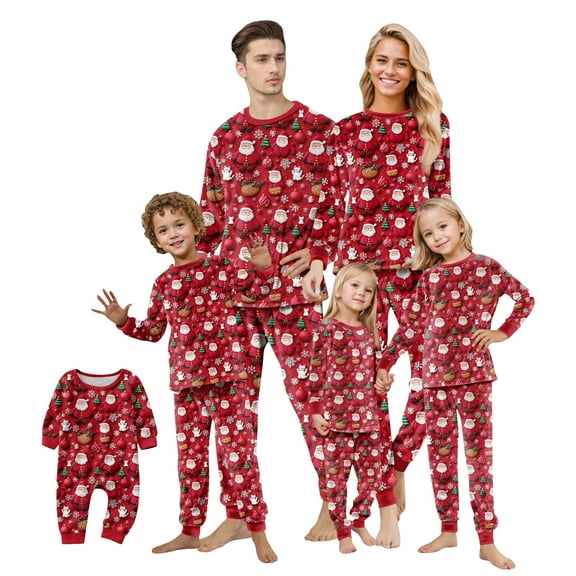 Christmas Family Matching Pajamas Sets, Thickened Plush Warm Flannel, Merry Christmas Pajamas, Long Sleeved Pajamas 2Pcs Set, Xmas Festival Pjs, Christmas Theme Pajamas