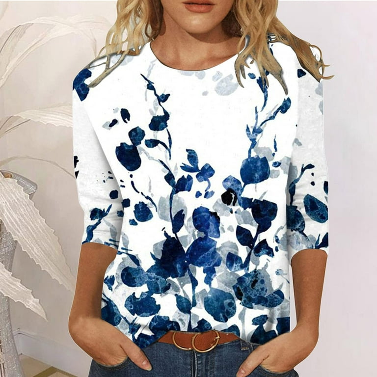 YDKZYMD Womens Elbow Sleeve Tops Crew Neck Sexy Tops for Women Plus Size  Casual Sexy Oversized Womens Tops Xl Summer Flower Graphic Womens Casual  Summer Shirts Blue L 