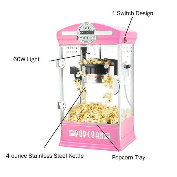 etc ikke noget Lab Big Bambino Retro Tabletop Popcorn Popper - 4-oz Stainless-Steel Kettle,  Measuring Cups, Bags, and Removable Tray by Great Northern Popcorn (Pink) -  Walmart.com