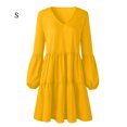 thumbnail image 1 of Robe Femme Couleur Unie Robe en V Col Long Vêtement Manches Longues Robe Mini Aguichant, Jaune, P, 1 of 8