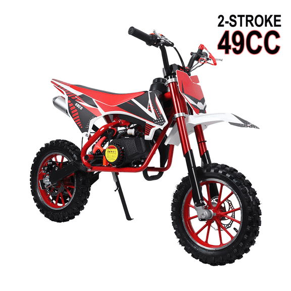 Seipouy Kids Dirtbike, 2 Stroke Mini Dirt Bike for Kids 6-12, Gas Powered Dirt Bike 49cc w/Dual Suspension & Dual Disc Brake