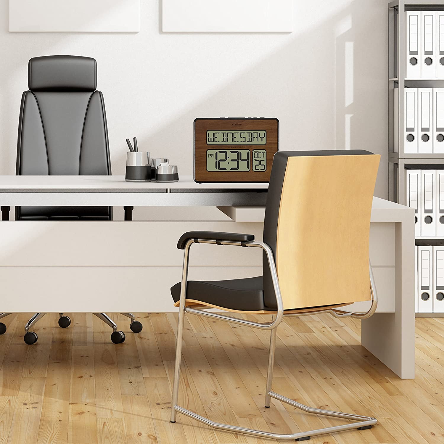Atomic Digital Calendar Clock with Large Display and Adjustable Backlight for Bedroom Kitchen
