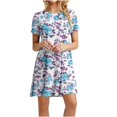 thumbnail image 1 of Birdeem Womens Casual Color-Blocking Printed Short-Sleeved Round-Neck Dress, 1 of 1