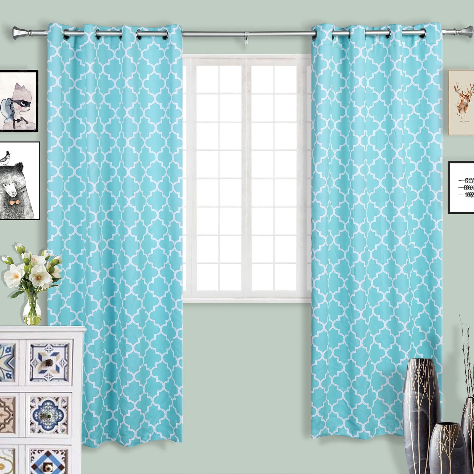 BalsaCircle 42-126-Inch long Adjustable Metal Curtain Rod Set Teardrop Finials - Wedding Party Home Window Decorations